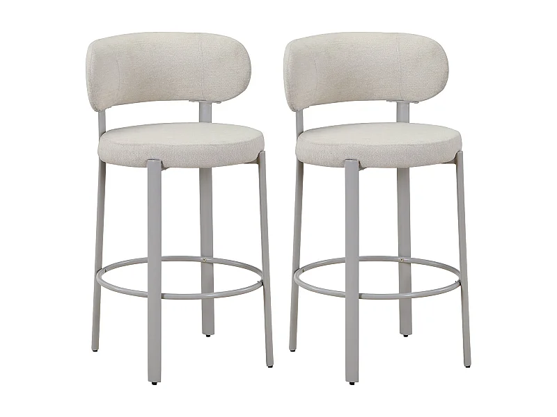 Lot de 2 tabourets en tissu texturé et métal - Crème - ASILOVA