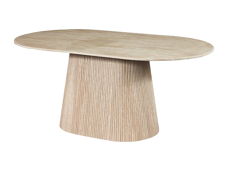 Table à manger 8 personnes en marbre artificiel - Effet travertin beige - TIFULI