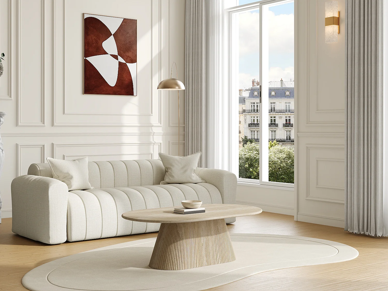 Table basse en marbre artificiel - Effet travertin beige - TIFULI