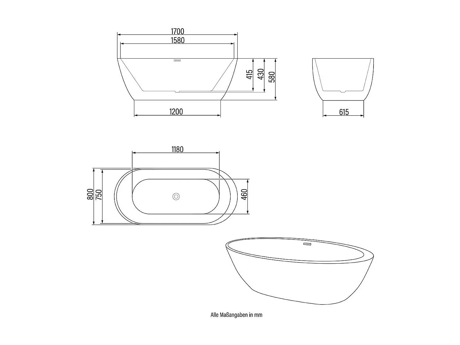 Home Deluxe Baignoire en pose libre CODO BLACK