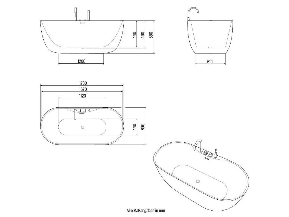 Home Deluxe Baignoire à poser LENI avec robinetterie