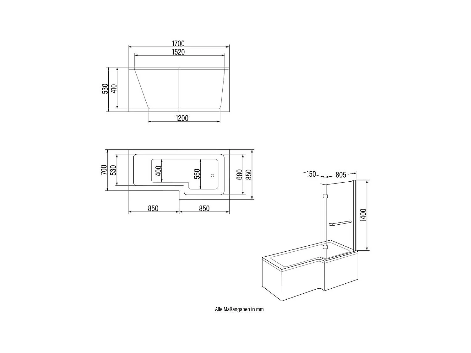 Home Deluxe Baignoire ELARA Gauche