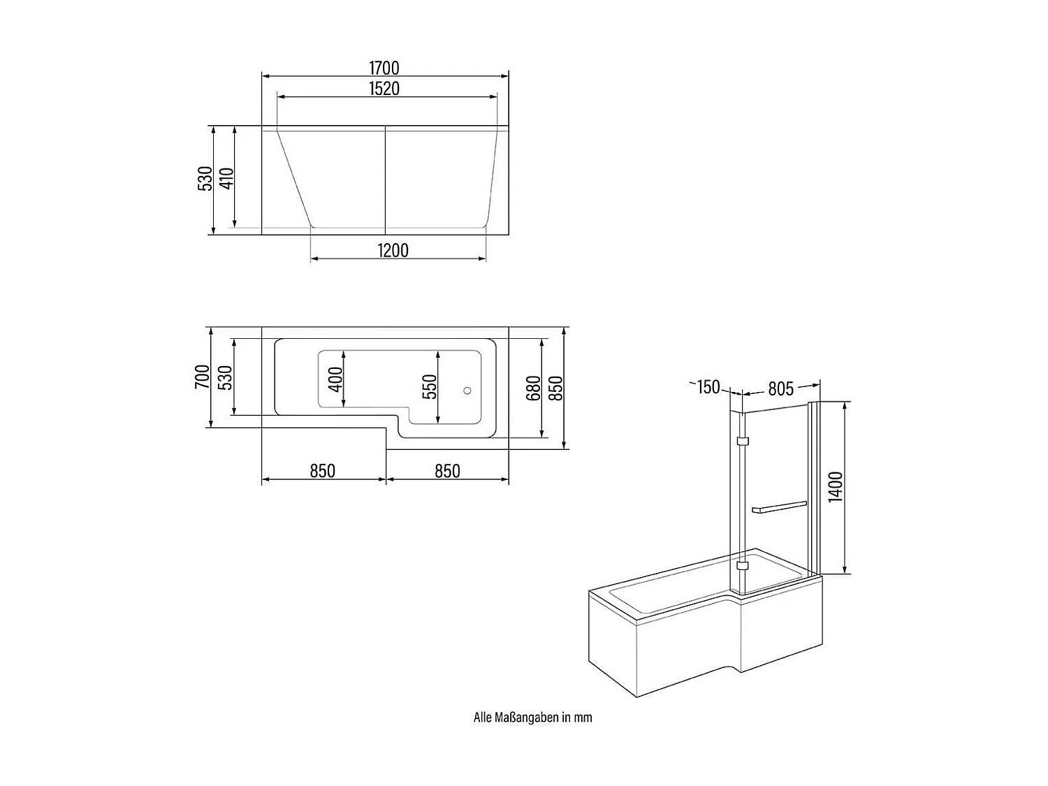 Home Deluxe Baignoire ELARA Gauche