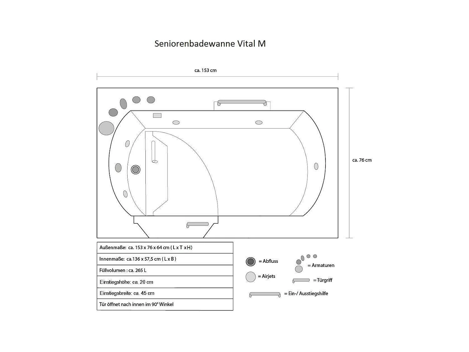 Home Deluxe Baignoire pour personnes âgées VITAL M Gauche
