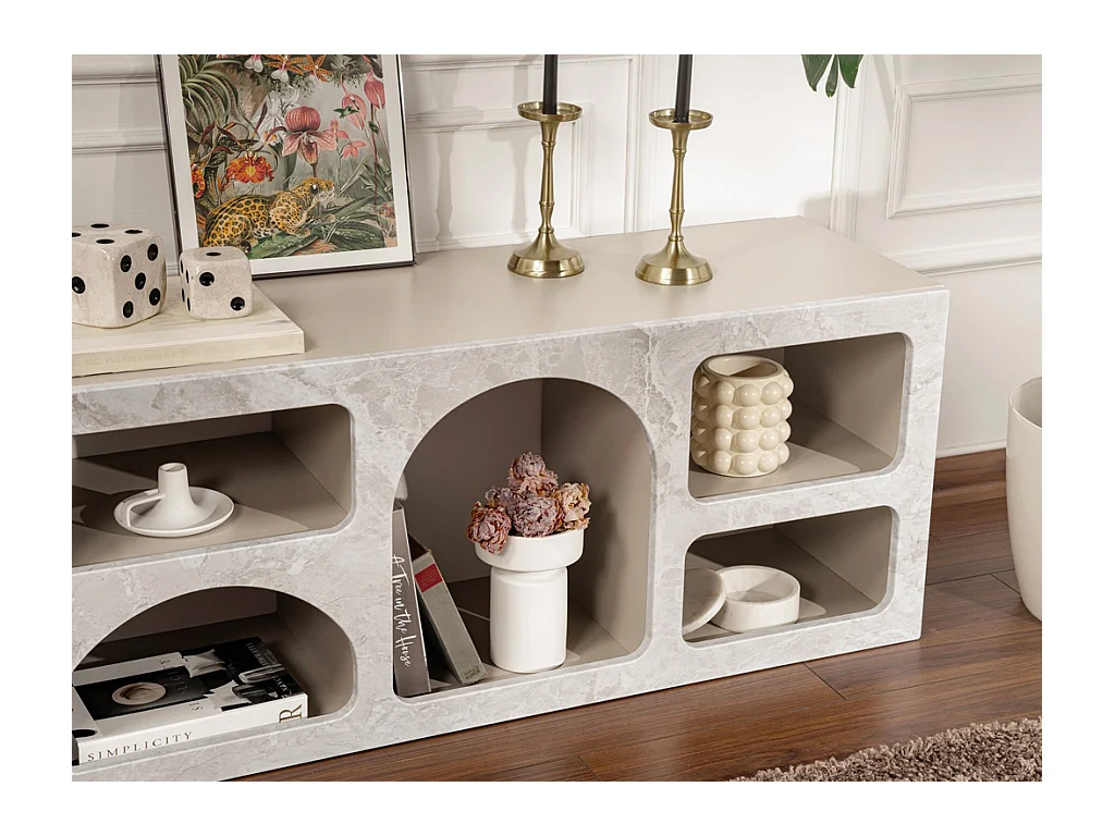 Meuble TV avec 7 niches - Effet marbre gris - LUELA