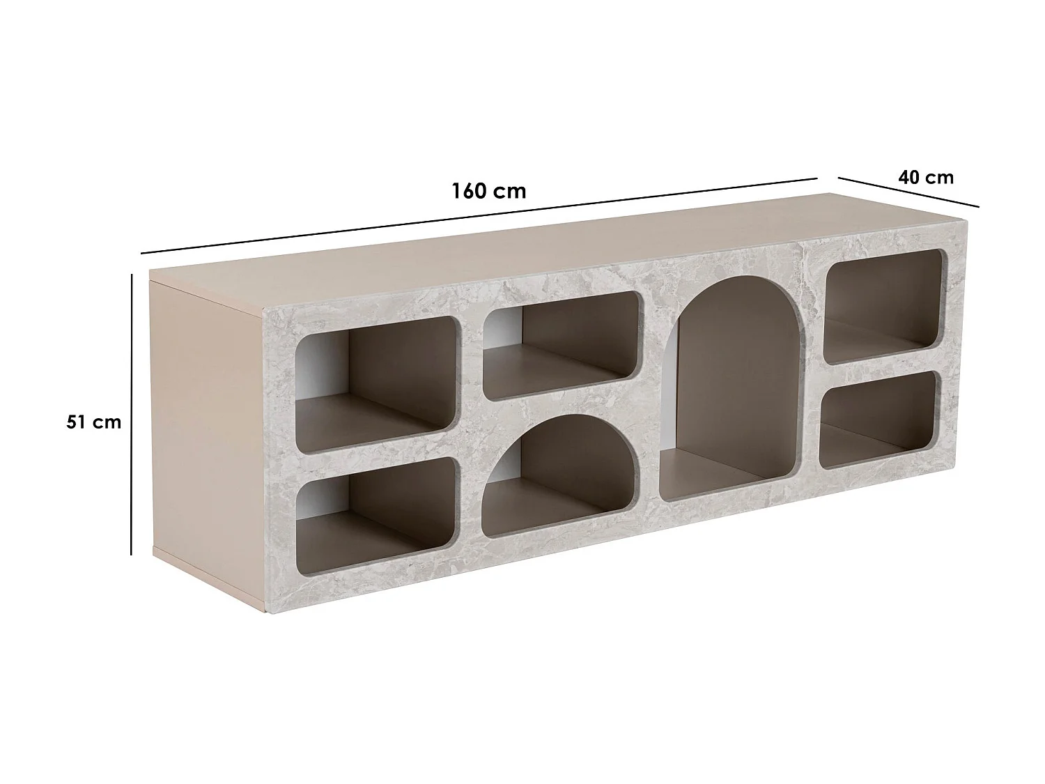 Meuble TV avec 7 niches - Effet marbre gris - LUELA