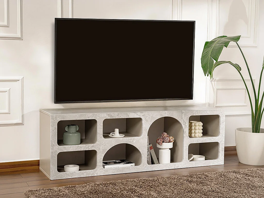 Mobile TV con 7 nicchie Effetto marmo grigio - LUELA