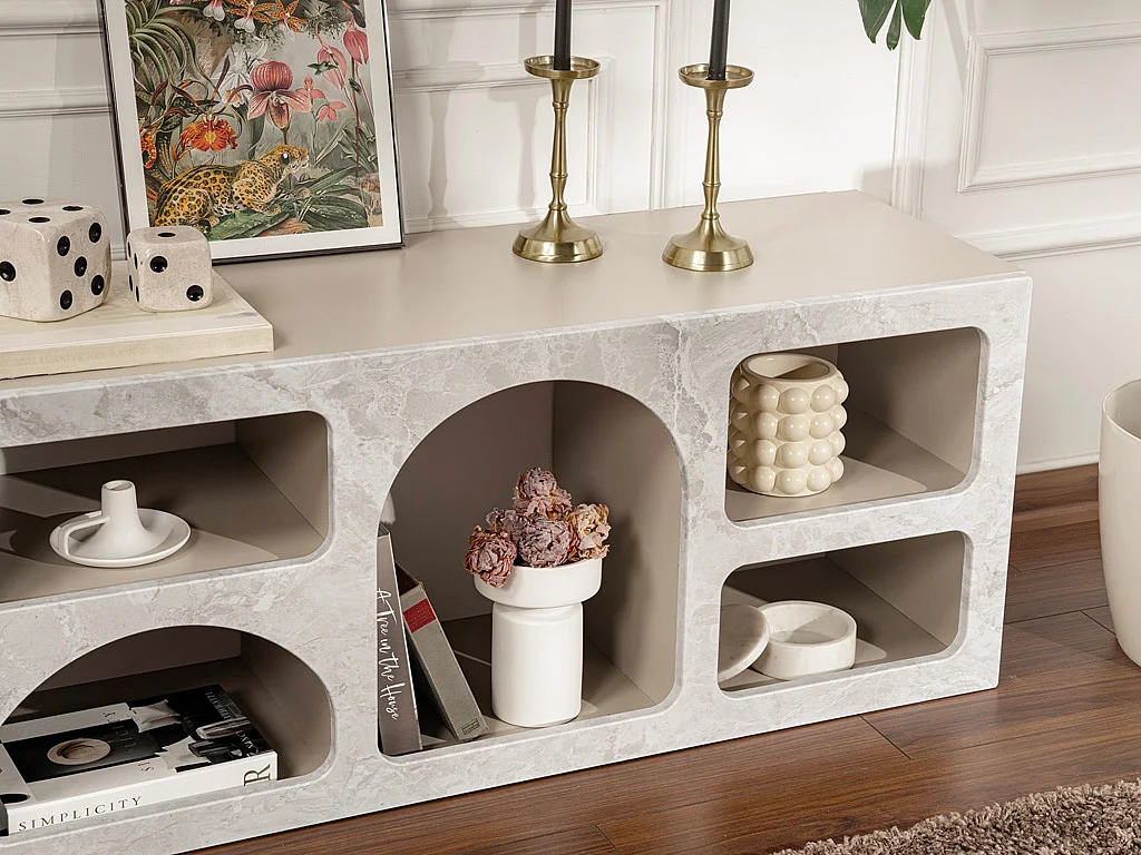 Mobile TV con 7 nicchie Effetto marmo grigio - LUELA