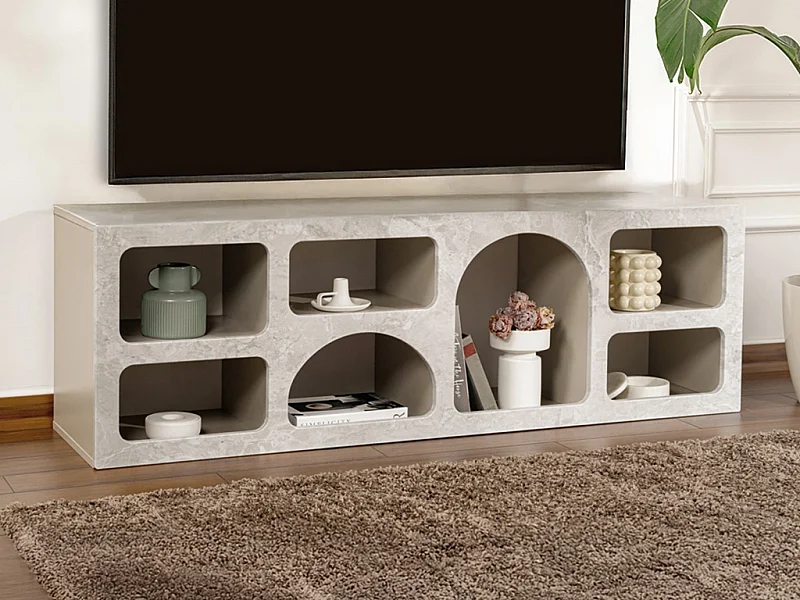 TV-møbel med 7 hyller - Grå marmoreffekt - LUELA
