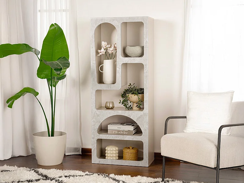 Regal mit 5 Fächern - Marmoroptik Grau - LUELA