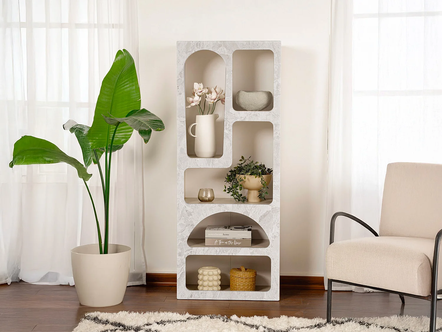 Etagère avec 5 niches - Effet marbre gris - LUELA