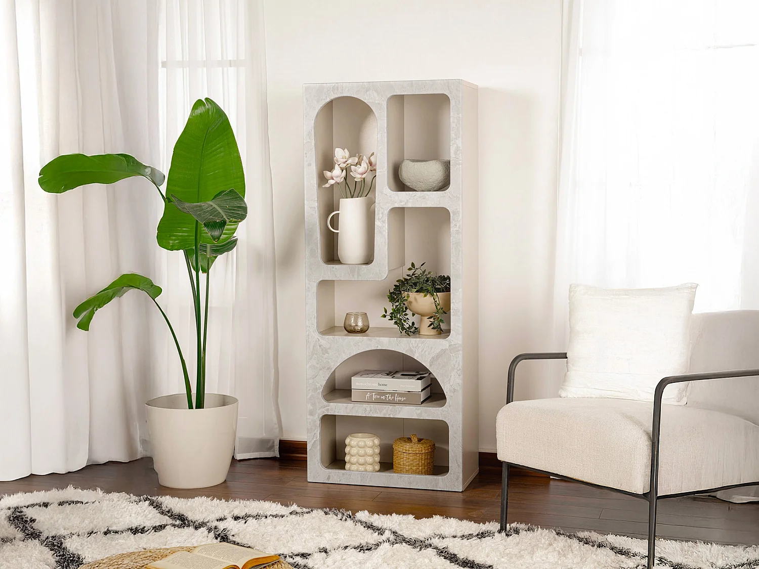 Scaffale con 5 nicchie Effetto marmo Grigio - LUELA