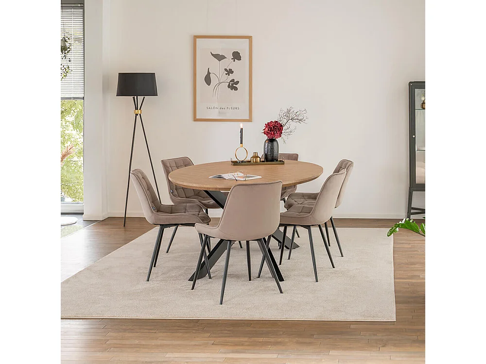 Home Deluxe Ensemble de salle à manger Ovale incl. pied étoile 200 x 120 cm Fishbone Oak