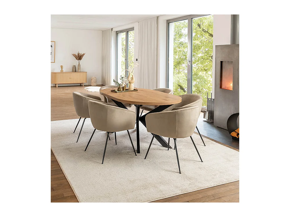 Home Deluxe Salle à manger Ovale Extensible incl. pied étoile 160 x 100 cm Light Oak