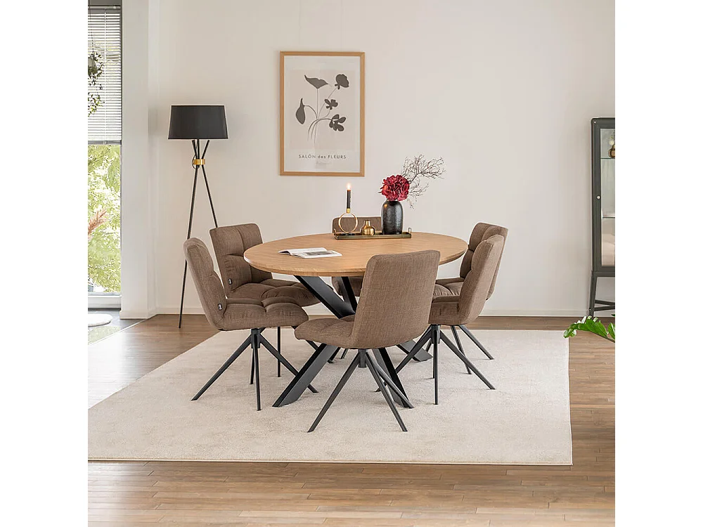 Home Deluxe Ensemble de salle à manger Ovale incl. pied étoile 200 x 120 cm Fishbone Oak