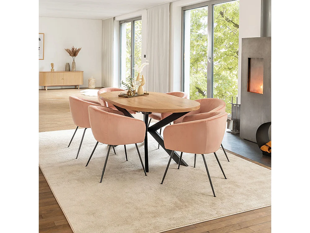 Home Deluxe Salle à manger Ovale Extensible incl. pied étoile 160 x 100 cm Light Oak