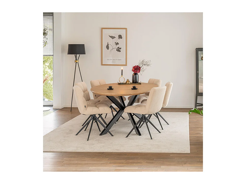 Home Deluxe Ensemble de salle à manger Ovale incl. pied étoile 200 x 120 cm Fishbone Oak