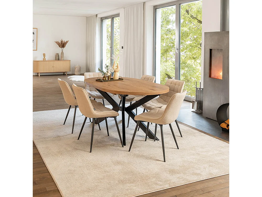 Home Deluxe Salle à manger Ovale Extensible incl. pied étoile 160 x 100 cm Light Oak