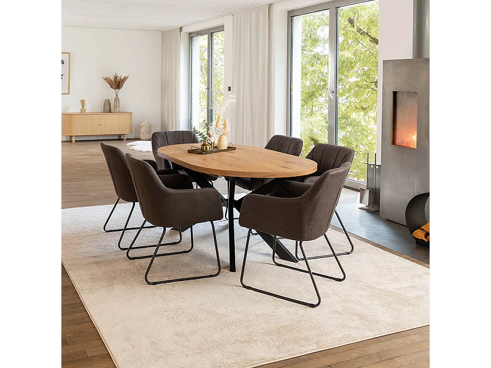 Home Deluxe Salle à manger Ovale Extensible incl. pied étoile 160 x 100 cm Light Oak