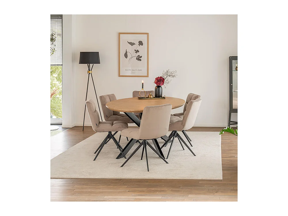 Home Deluxe Ensemble de salle à manger Ovale incl. pied étoile 200 x 120 cm Fishbone Oak