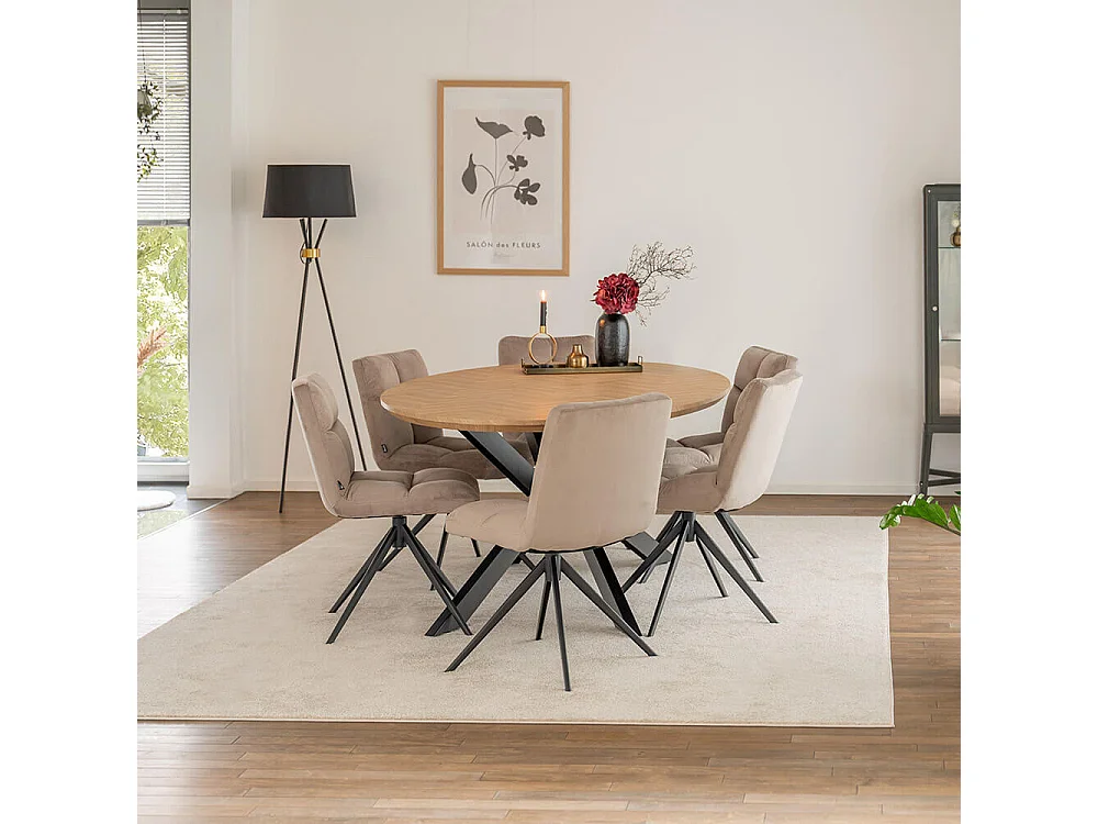 Home Deluxe Ensemble de salle à manger Ovale incl. pied étoile 200 x 120 cm Fishbone Oak