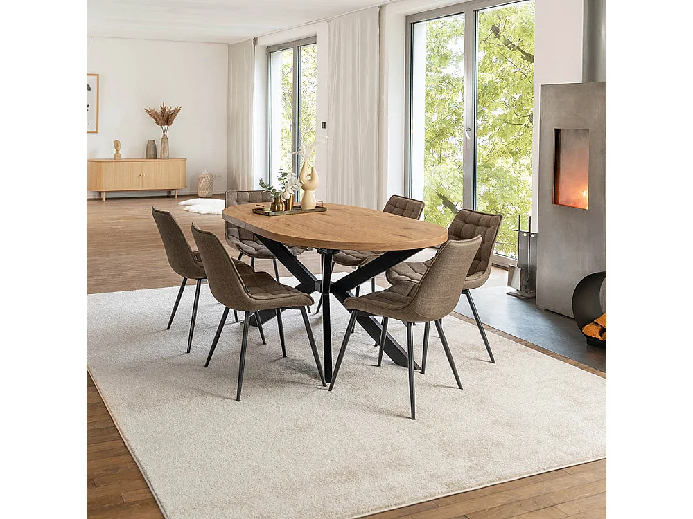 Home Deluxe Salle à manger Ovale Extensible incl. pied étoile 160 x 100 cm Light Oak