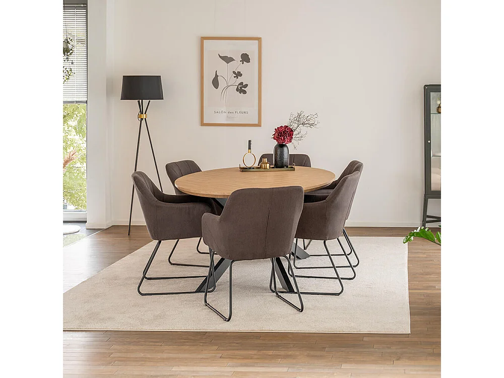 Home Deluxe Ensemble de salle à manger Ovale incl. pied étoile 200 x 120 cm Fishbone Oak