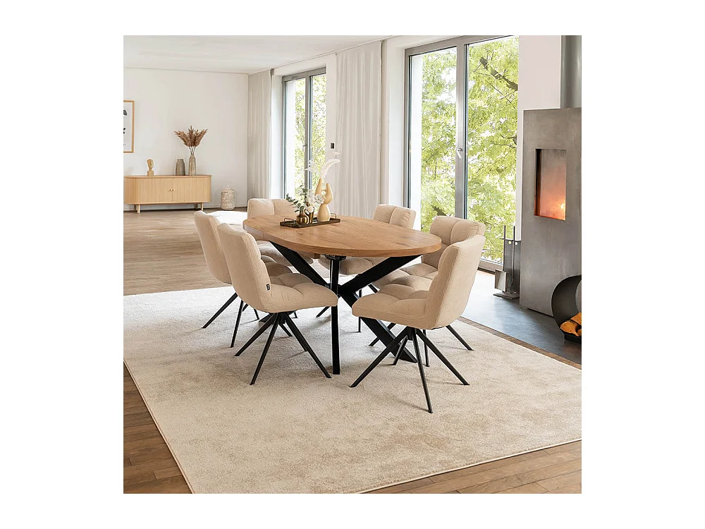 Home Deluxe Salle à manger Ovale Extensible incl. pied étoile 160 x 100 cm Light Oak