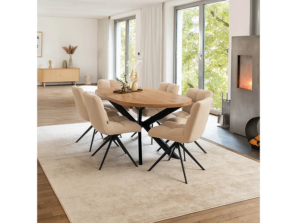 Home Deluxe Salle à manger Ovale Extensible incl. pied étoile 160 x 100 cm Light Oak