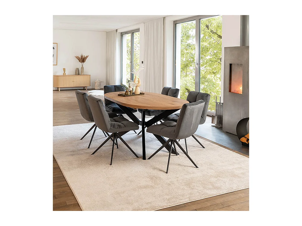 Home Deluxe Salle à manger Ovale Extensible incl. pied étoile 160 x 100 cm Light Oak