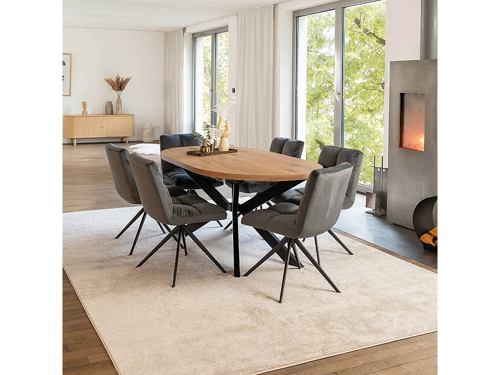 Home Deluxe Salle à manger Ovale Extensible incl. pied étoile 160 x 100 cm Light Oak