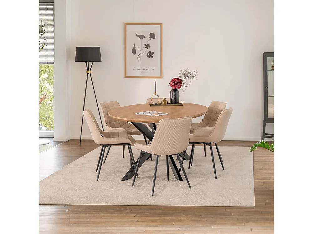 Home Deluxe Ensemble de salle à manger Ovale incl. pied étoile 200 x 120 cm Fishbone Oak