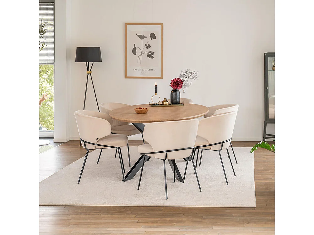 Home Deluxe Ensemble de salle à manger Ovale incl. pied étoile 200 x 120 cm Fishbone Oak