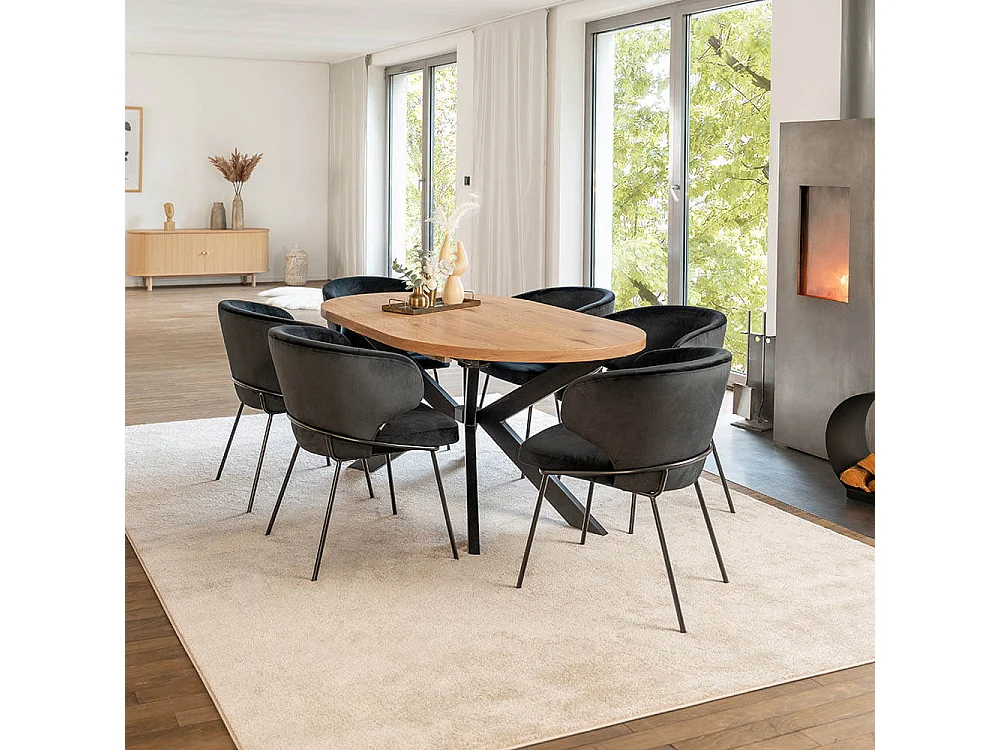 Home Deluxe Salle à manger Ovale Extensible incl. pied étoile 160 x 100 cm Light Oak