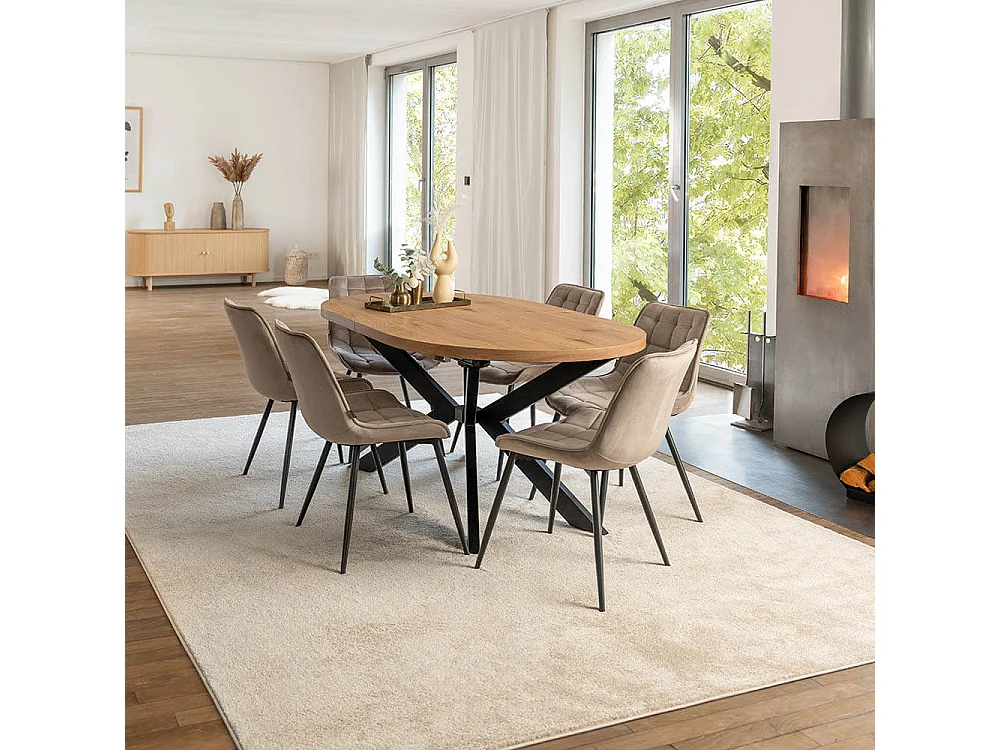 Home Deluxe Salle à manger Ovale Extensible incl. pied étoile 160 x 100 cm Light Oak