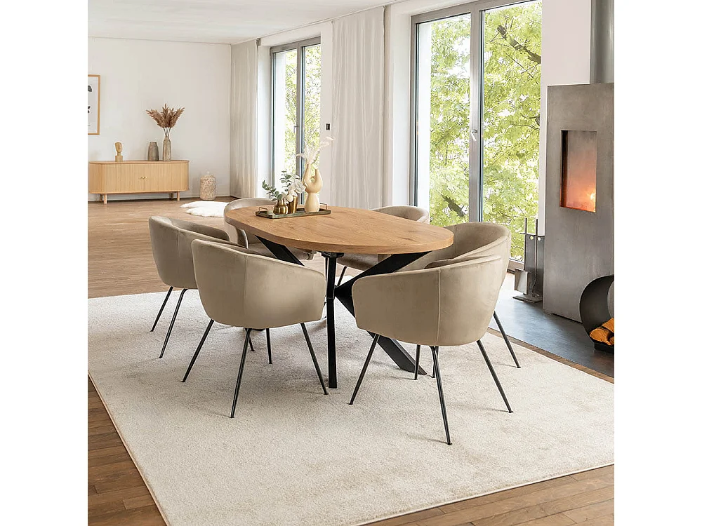 Home Deluxe Salle à manger Ovale Extensible incl. pied étoile 160 x 100 cm Light Oak