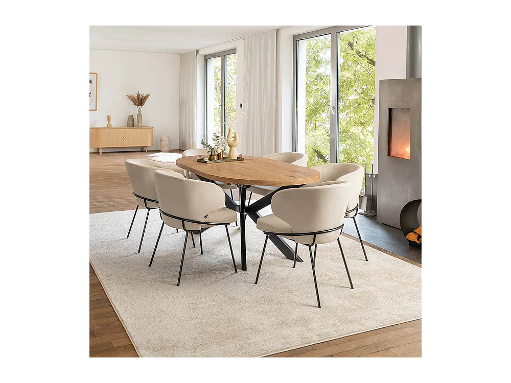 Home Deluxe Salle à manger Ovale Extensible incl. pied étoile 160 x 100 cm Light Oak