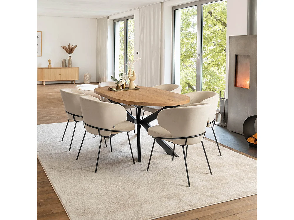 Home Deluxe Salle à manger Ovale Extensible incl. pied étoile 160 x 100 cm Light Oak