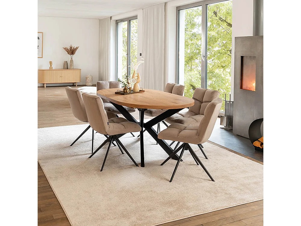 Home Deluxe Salle à manger Ovale Extensible incl. pied étoile 160 x 100 cm Light Oak