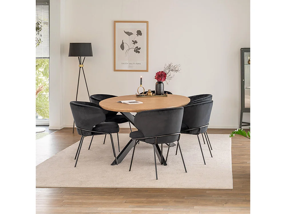 Home Deluxe Ensemble de salle à manger Ovale incl. pied étoile 200 x 120 cm Fishbone Oak