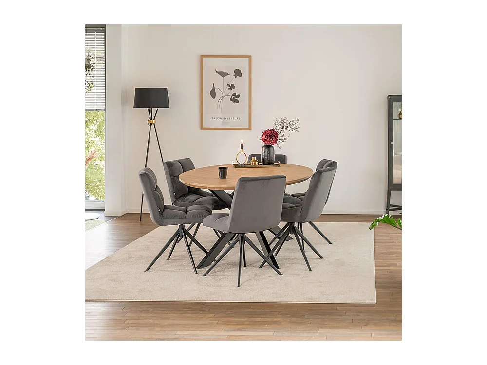 Home Deluxe Ensemble de salle à manger Ovale incl. pied étoile 200 x 120 cm Fishbone Oak