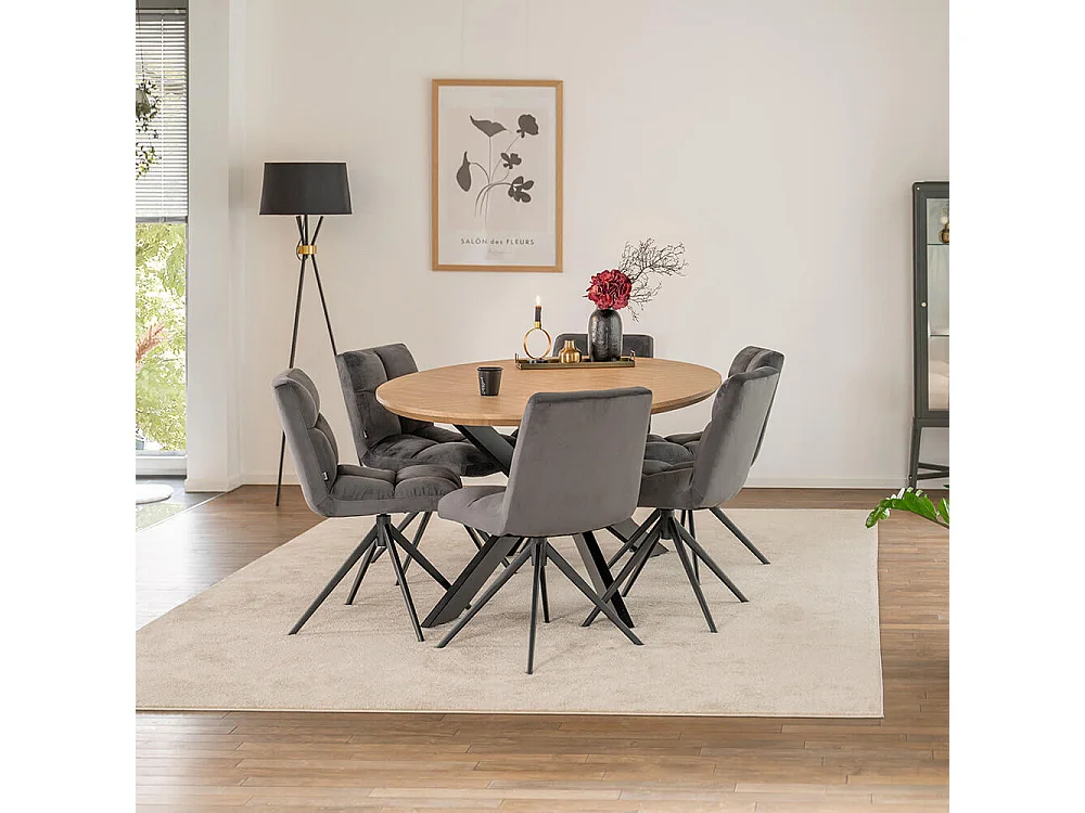 Home Deluxe Ensemble de salle à manger Ovale incl. pied étoile 200 x 120 cm Fishbone Oak