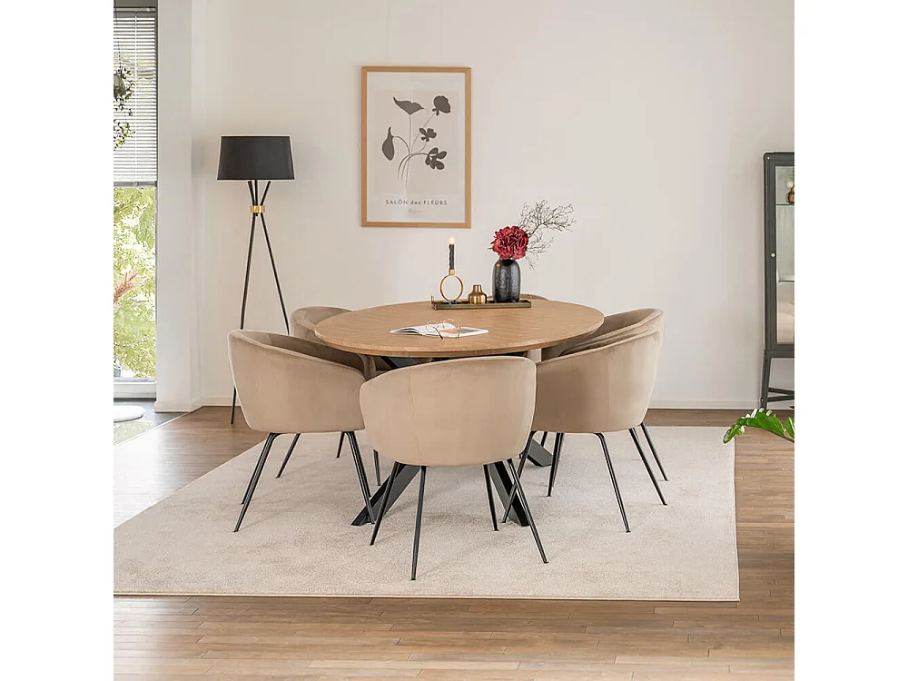 Home Deluxe Ensemble de salle à manger Ovale incl. pied étoile 200 x 120 cm Fishbone Oak