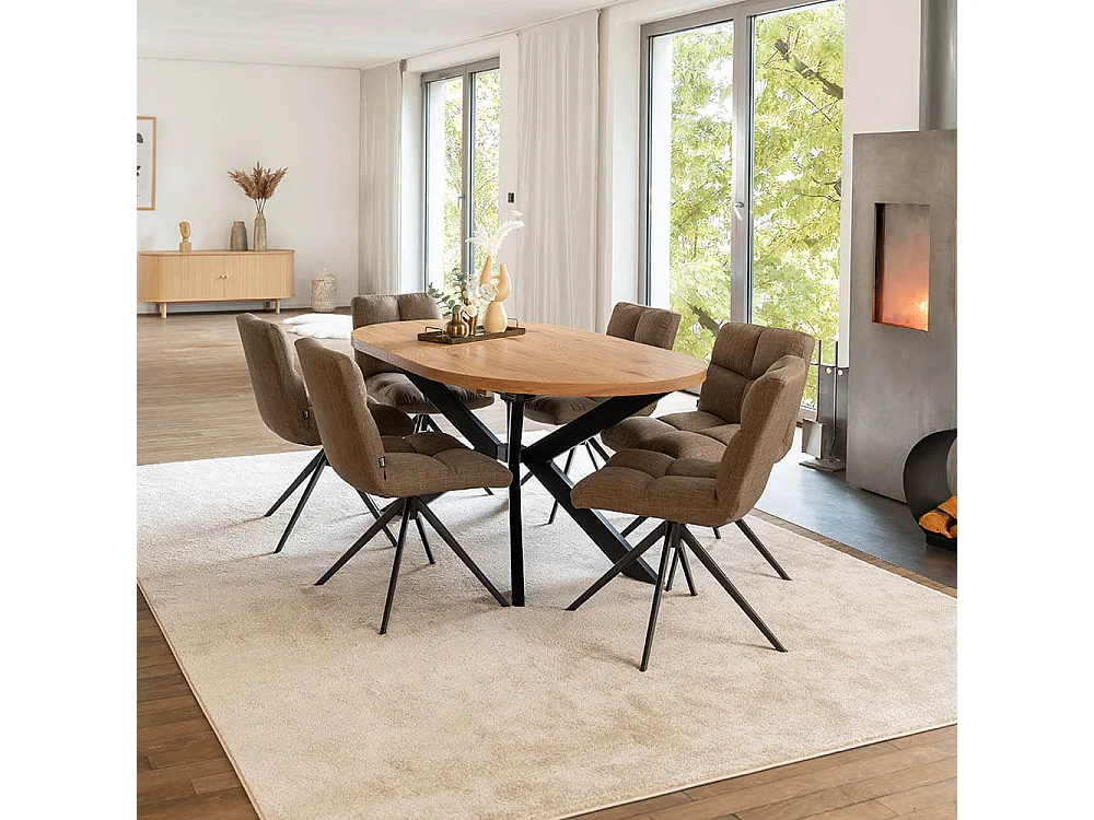 Home Deluxe Salle à manger Ovale Extensible incl. pied étoile 160 x 100 cm Light Oak