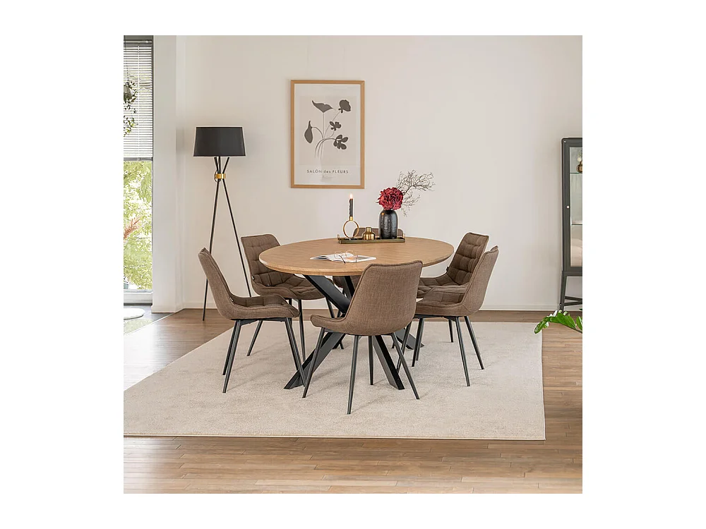 Home Deluxe Ensemble de salle à manger Ovale incl. pied étoile 200 x 120 cm Fishbone Oak