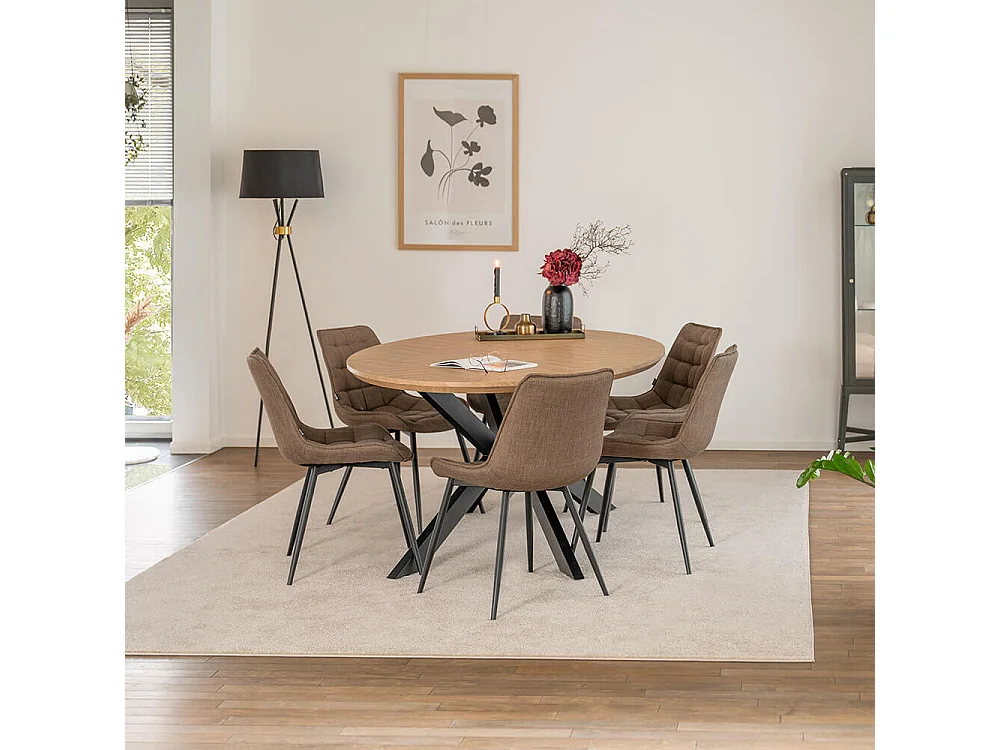 Home Deluxe Ensemble de salle à manger Ovale incl. pied étoile 200 x 120 cm Fishbone Oak
