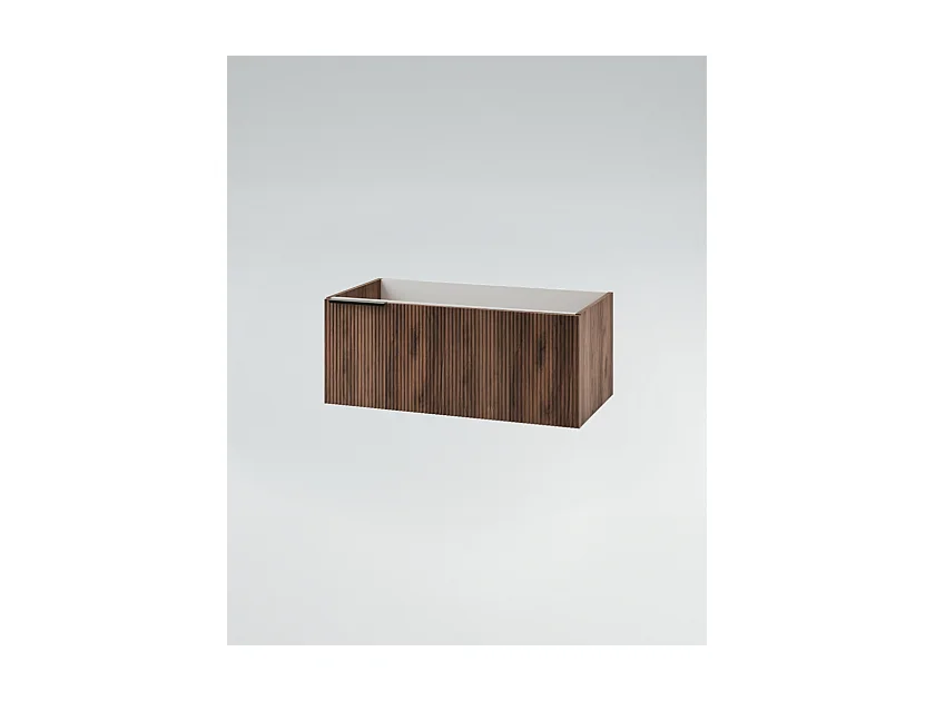 Mobile bagno con lavabo integrato L 90 x H 35,5x P 46 Noce Nordico Scuro Cassettiera Colonna c/Piedini e Specchio