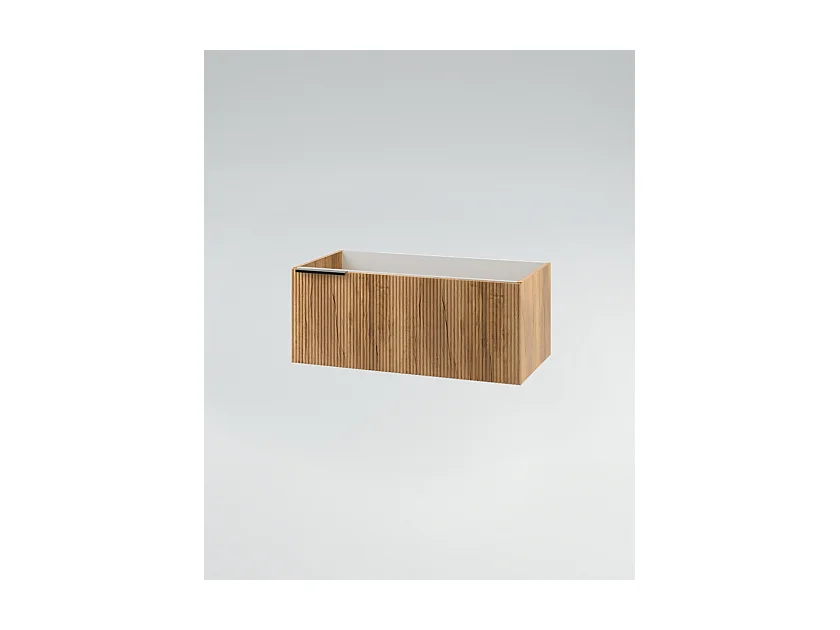 Mobile bagno con lavabo integrato L 90 x H 35,5 x P 46 Rovere Nordico Chiaro Cassettiera Colonna c/Piedini e Specchio