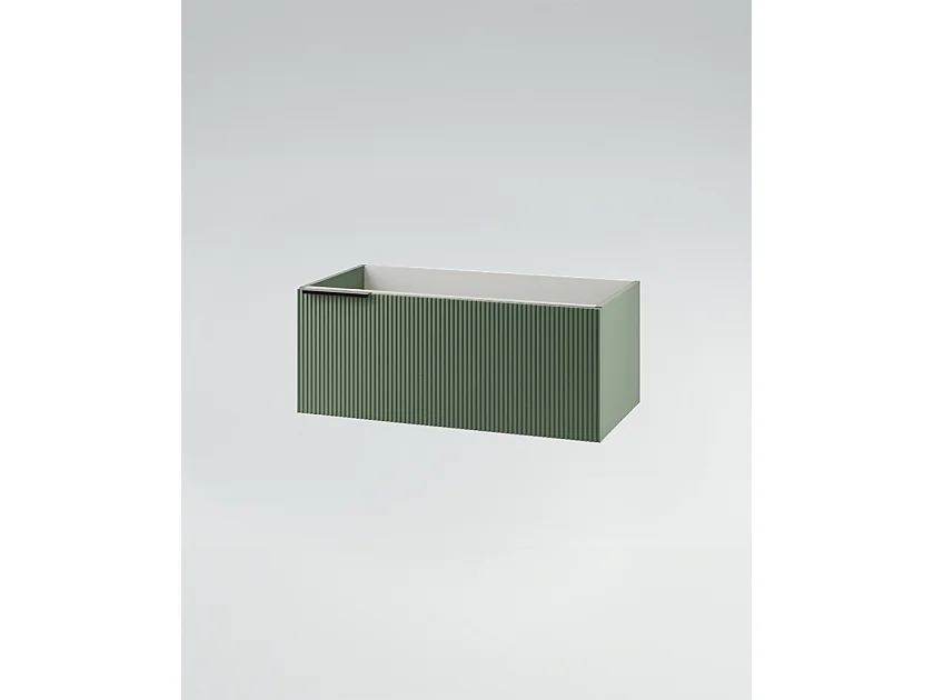 Mobile bagno con lavabo integrato L 90 x H 35,5 x P 46 Verde Salvia Opaco Cassettiera Colonna c/Piedini e Specchio