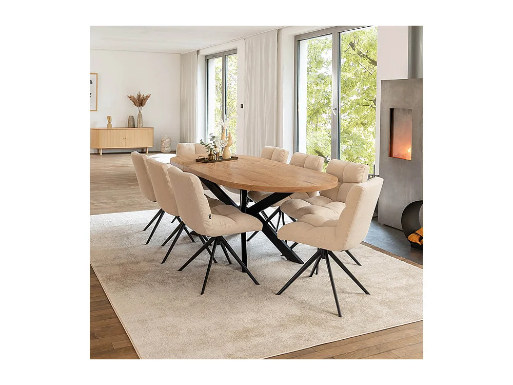 Home Deluxe Salle à manger Ovale Extensible incl. pied étoile 160 x 100 cm Light Oak